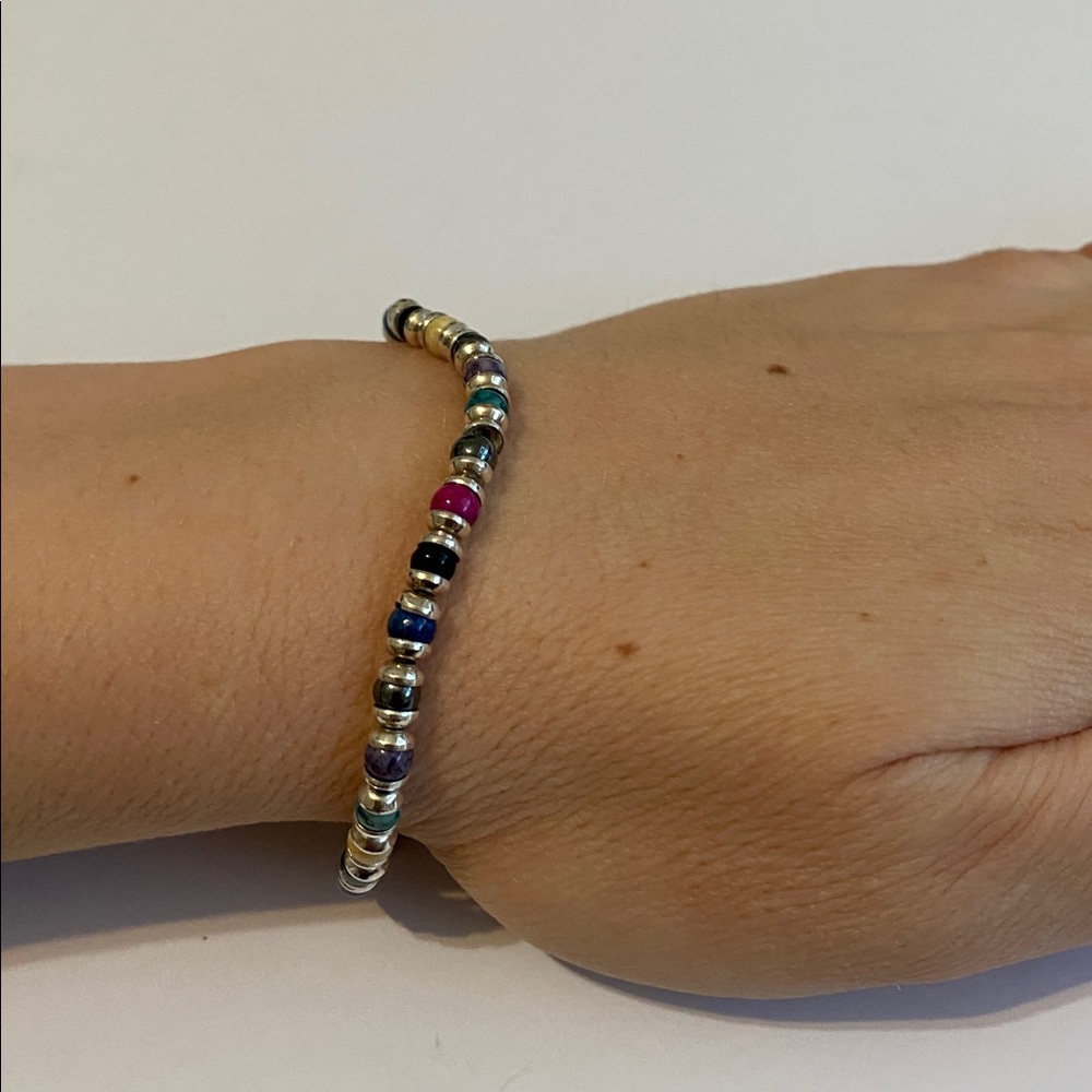 Multicolor Beaded Sterling Silver Toggle Bracelet